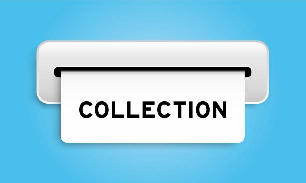 White coupon banner with word collection from machine on blue color background.